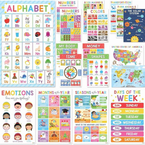 Educational Posters Alphabet Numbers 18 Pieces