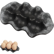 Soporte de cerámica para huevos de 6 tazas, soporte decorativo para servir huevos, con capacidad para media docena de huevos, ideal para exhibir en