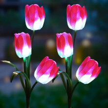 Solární LED květinové světlo Veesee Tulipán – červené, zahradní svítidlo na terasu, trávník, dvůr, hrob; kompatibilní s venkovním