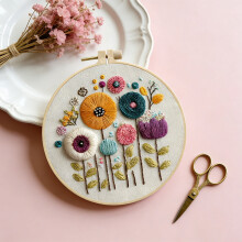 Beginner Floral Embroidery Kit - DIY Hand Embroidery Needlepoint Set - Pre-Printed Fabric with Threads and Instructions for Adults