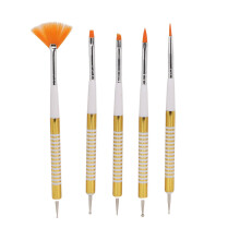 Ensemble de 5 pinceaux double embout pour nail art avec couvercle anti-poussière