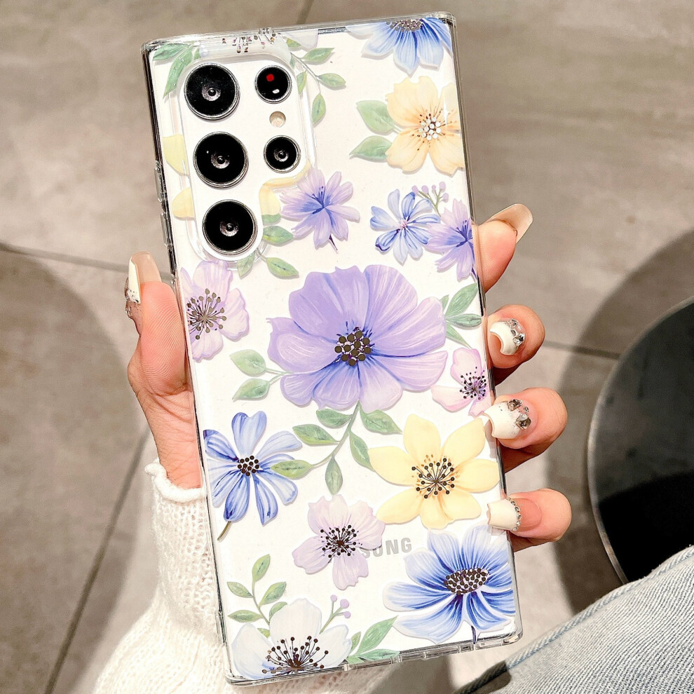 Case For Compatible With Samsung Galaxy S24 Ultra Case Clear With Design Slim Protective Soft Tpu Bumper Embossed Pattern, Flower Yellow 9097180849957
