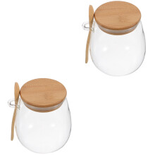 2Pièces Bocal Verre Transparent Couvercle Bois Usage Rangement