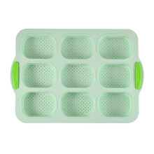 Silicone Mini Loaf pan-(1PCS) 9 Cavities Bread Pan, Non-stick Silicone Baking Molds for Bread, Cake, Cornbread, Brownie, Mini Sized Cheesecake