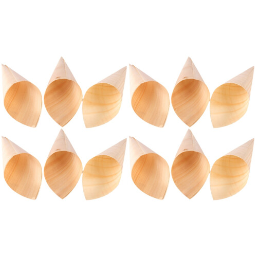 50Pièces Cônes Jetables En Bois Beige Pour Buffet Desserts
