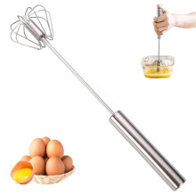 Stainless Steel Semi-Automatic Whisk for Cooking Rotatable Hand Mixer for Eggs, Milk & More