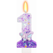 Purple Butterfly Number 1 Candle, First Birthday Decorations for Girls, Glitter One Cake Topper with Sequins for Party Supplies & Favors