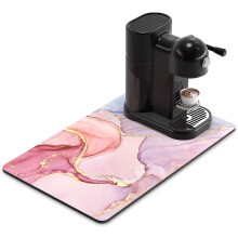 Marble-Style Coffee Mat 19.5x12in – Absorbent, Pink Marble Decor for Coffee Station & Machine, Compatible with All Baristas