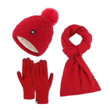 Couples Winter Outdoor Warm Winter Hat Scarf Gloves Three Piece Check Knit Pile Hat