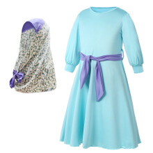 Babyjente Eid-antrekk til barn, lang abaya med blomsterhijab, lange ermer, maxikjole, blå, 6-12 måneder