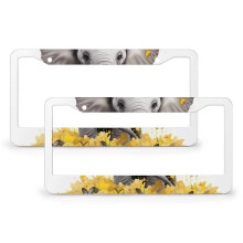 Baby Elephant License Plate Frame with Yellow Butterflies – 2 PCS Aluminum Car Accessory, Compatible with US/Canada Standard