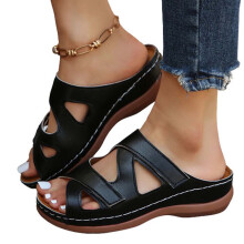 Sandales compensées à plateforme pour femmes avec soutien de la voûte plantaire – Chaussons décontractés et confortables, couleur unie,