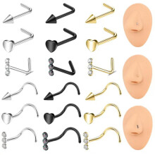 Piercing nas din oțel inoxidabil cu inimă, 20g, piercing naral cu cristal, formă de S, auriu