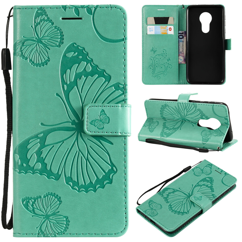 Motorola Moto G7 Power Wallet Case Â Slim Butterfly Pu Leather Flip Cover With Hand Strap, 2 Card Slots & Money Pocket, Compatible With Moto Green 9097180851608