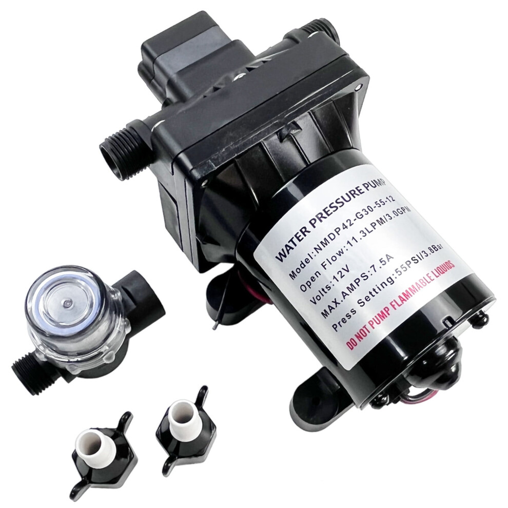 Rv Water Pump 3.0 Gpm 12V 55 Psi Revolution Water Pump Compatible With Camper, Rv, Shower, Sprayer Replace# 4008-101-A65, 4008-101-E65 Diaphragm Pump 9165521805556