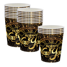 Vasos de papel desechables para Año Nuevo (20 unidades), diseño festivo, a prueba de fugas, aptos para bebidas frías y calientes.