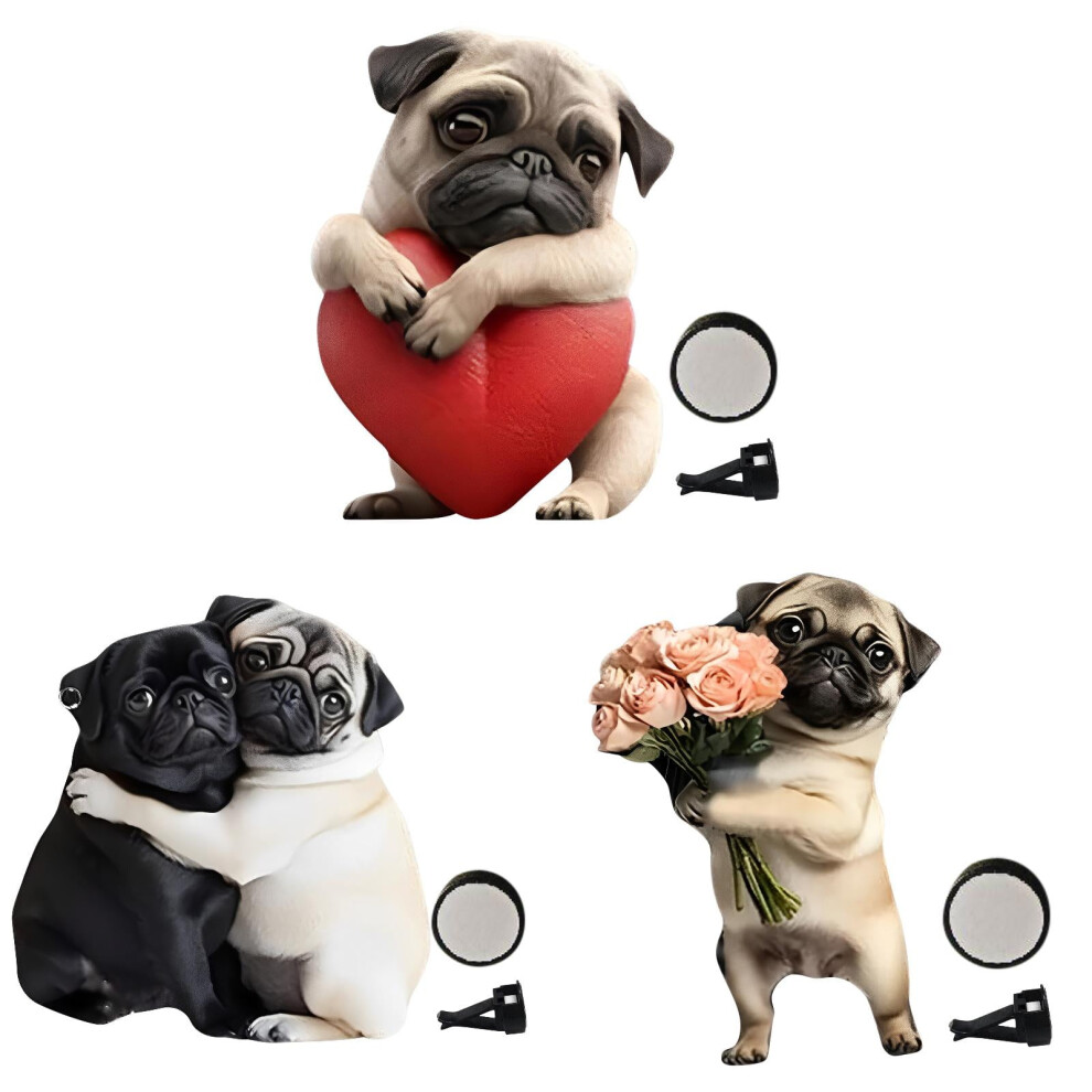 3Pcs Pug Acrylic Car Air Vent Fragrance Diffuser, 2D Cute Dog Design, Compatible With Most Vents 9097180847892