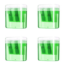 Dual Hole Pencil Sharpener Bulk Set (4pcs) + 48 Colored Erasers, Portable Clear Sharpeners with Lid – Compatible with Standard Pencils