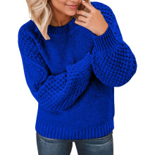 Kabelgebreide damestrui met lange, uitlopende mouwen, comfortabele ronde hals, lichtgewicht polyester pullover, veelzijdig