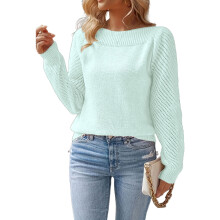 Suéter feminino de tricô com mangas compridas e gola redonda, perfeito para o trabalho, festas e uso diário.