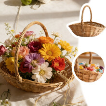 Hand Woven Harvesting With Handle For Natural Storage And Picnic 8.6*7.1*7.9in