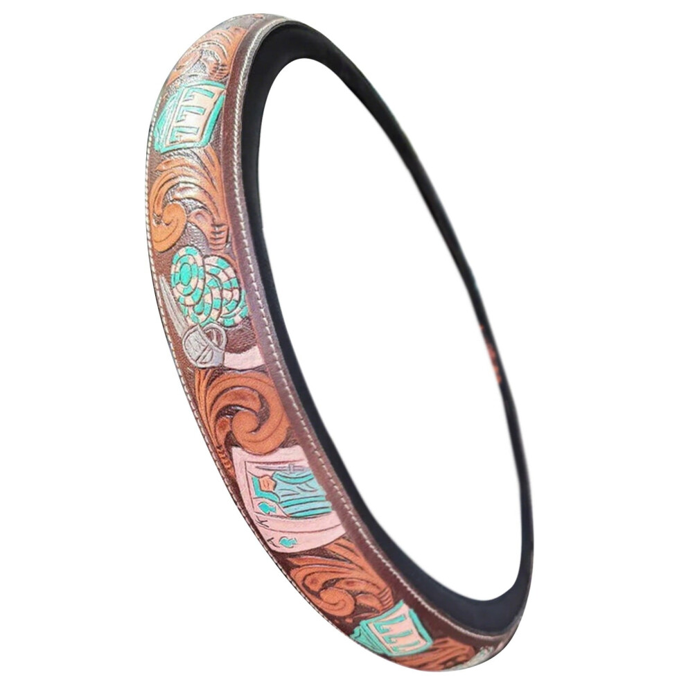 Western Steering Wheel Cover Retro Cowboy Design Leather 9180333353897