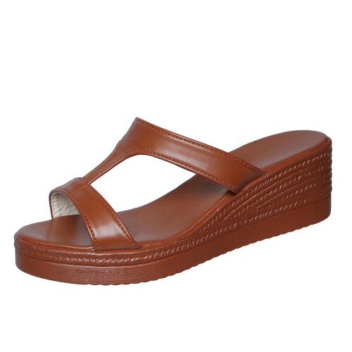 Καφέ γυναικεία σανδάλια με πλατφόρμες, casual, με χοντρή σόλα, ανοιχτά δάχτυλα,