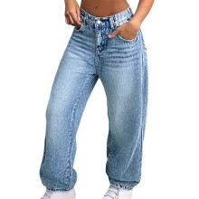 Washed High Waist Wide Leg Jeans for Young Ladies - Casual Comfortable Everyday Pants with Modern Minimalist Style