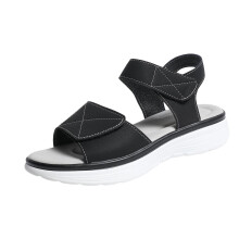 Sandales noires décontractées pour femmes, bout ouvert, semelle souple, respirantes, bout rond élastique, chaussures en PU pour l'intérieur et