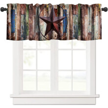 Rusztikus texasi csillagmintás karnisfüggöny – Farmhouse konyha/nappali dekoráció, rúdzseb, 137x45 cm, kompatibilis a standard rudakkal