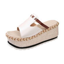 Sandales compensées blanches à bout ouvert pour femme, confortables et élégantes, en polyuréthane, talon de 8 cm, pointure 38 (EU), longueur du