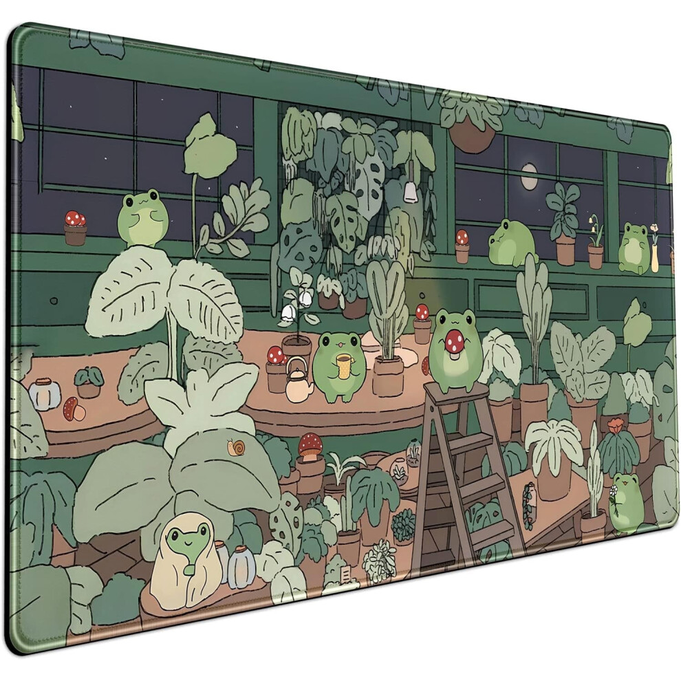 Cute Frog Kawaii Desk Mat, 31.5X15.7 In Gaming Mouse Pad For Computer/Keyboard/Laptop Â Stitched Edges, Home Office Accessory Green 9165521808823