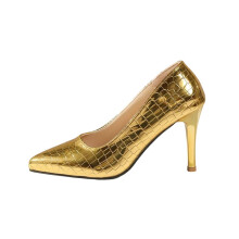 Gold Women's Pointed Toe Slip-On Heels, Casual Dress Shoes, Plus Size, Stone Pattern, Size 38 EU, Compatible with Standard Sizing