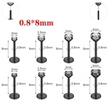8Pcs/Lot Surgical Steel Labret Studs CZ Stud Earring Lip Monroe Piercing 18g/20g-20g (0.8 mm) * 8mm
