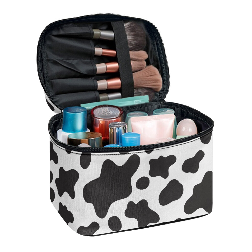 Cow Spot Print Polyester Makeup Beauty Bag Durable Portable Makeup Brush Bag Beauty Brush Holder Home Travel Office Cosmetic Storage