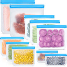 Reusable Silicone Food Storage Bags, 10-Pack (4 Sizes), Leak-Proof, Dishwasher & Freezer Safe – Compatible with Meal Prep, Marinating, Sandwiches,