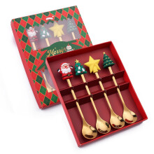 Stainless Steel Spoons Set with Christmas Tree Star and Santa Claus Handles for Holiday Tableware Gift Box Packaging
