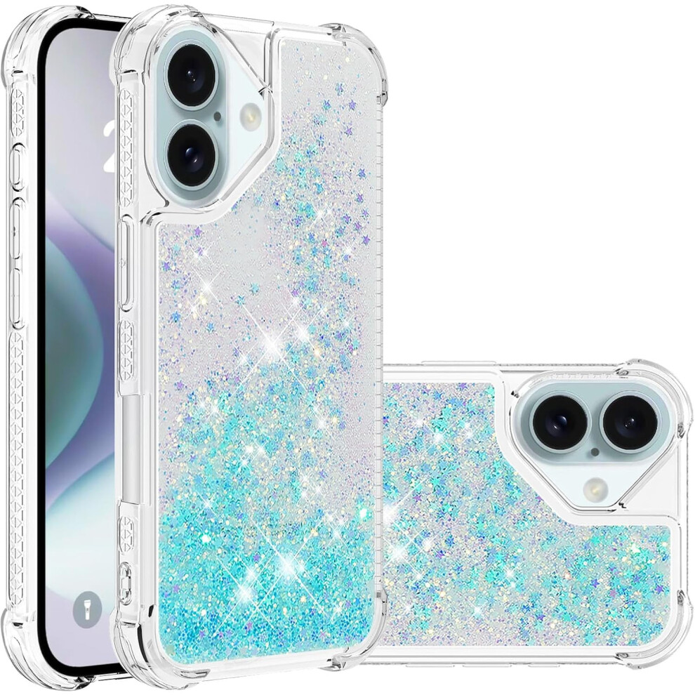 Glitter Liquid Quicksand Case For Iphone 16 Plus Â Sparkle Floating, Shockproof Soft Tpu Bumper, Clear Star Blue 9178400174384