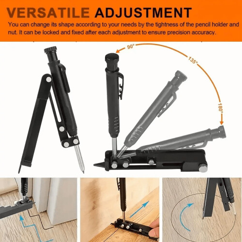 Multi-function Scribing Tool, Construction Carpenter - Aluminum Alloy Scribe Tool, DIY Woodworking Scribe Gauge Scriber Line Maker Measuring Tool 2