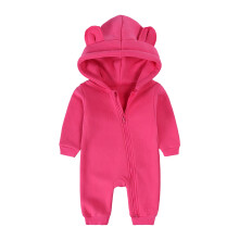 Newborn Baby Jumpsuit Bear Ear Hooded Thin Fleece Rompers Infant Boys Girls Long Sleeve Onesie with Zipper Hot Pink 12-24 Months