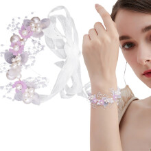 Handmade Crystal Bead Bridal Wrist Corsage with Silk Ribbon – Compatible with Wedding, Prom & Homecoming