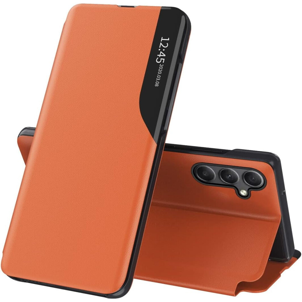 Clear View Leather Flip Case With Kickstand & Magnet For Compatible With Samsung Galaxy A54 5G Â Shockproof, Orange 9336866736335