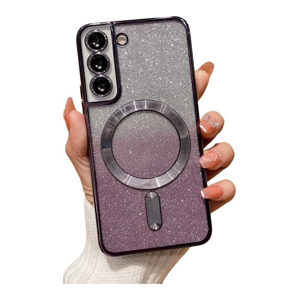 Gradient Glitter Electroplated Phone Case With Magnetic Suction, Compatible With Samsung Galaxy S23/S22/S21/S20 Ultra/Plus/Note20/Note10 (, S21 Purple 9023022583420