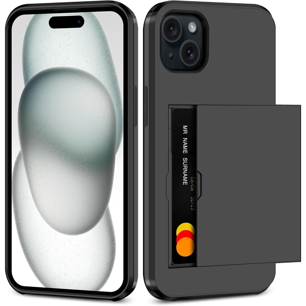 Heavy Duty Dual-Layer Shockproof Iphone 15 Case With Hidden Card Slot & Wallet Â Slim, Compatible With Iphone 15 (Black) Black 9336866736496