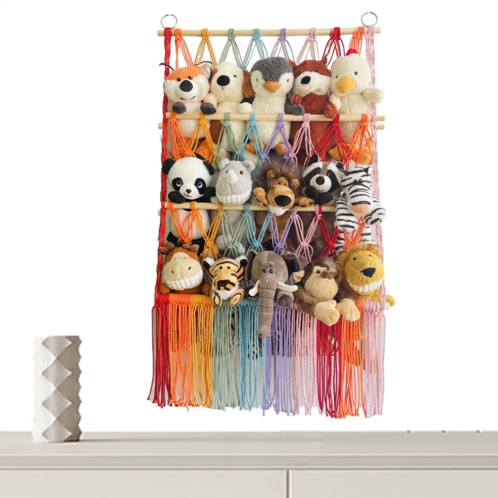 Boho 3-Tier Stuffed Animal Hammock – Space-Saving Corner Storage for Nursery, Toddler Bedroom & Playroom