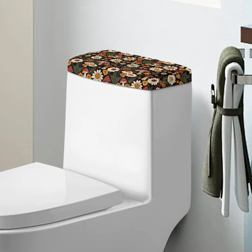 Daisy Mushroom Toilet Tank Top Cover Set (2 Pcs), Washable, Elastic Bottom, Dust & Protector Lid Cover Â Compatible With Standard Tanks 9159796012849