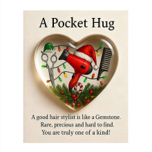 Mini Hairdresser Tools Heart Pocket Hug with Greeting Card, Heart-Shaped Pocket Hug Thank You Gift Keepsake for Hairstylists, Salon Owners