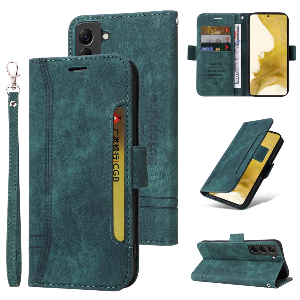 Samsung Galaxy S22 5G (6.1") Wallet Case With Wrist Strap, Shockproof Pu Leather, Magnetic Clasp, Card Slots & Flip Stand Â Green 9336866737844