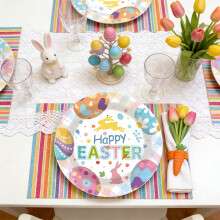 Easter Bunny Eggs Decoration Tableware Set – Heavy-Duty Disposable Paper Plates & Platters, Compatible with Easter Party Supplies