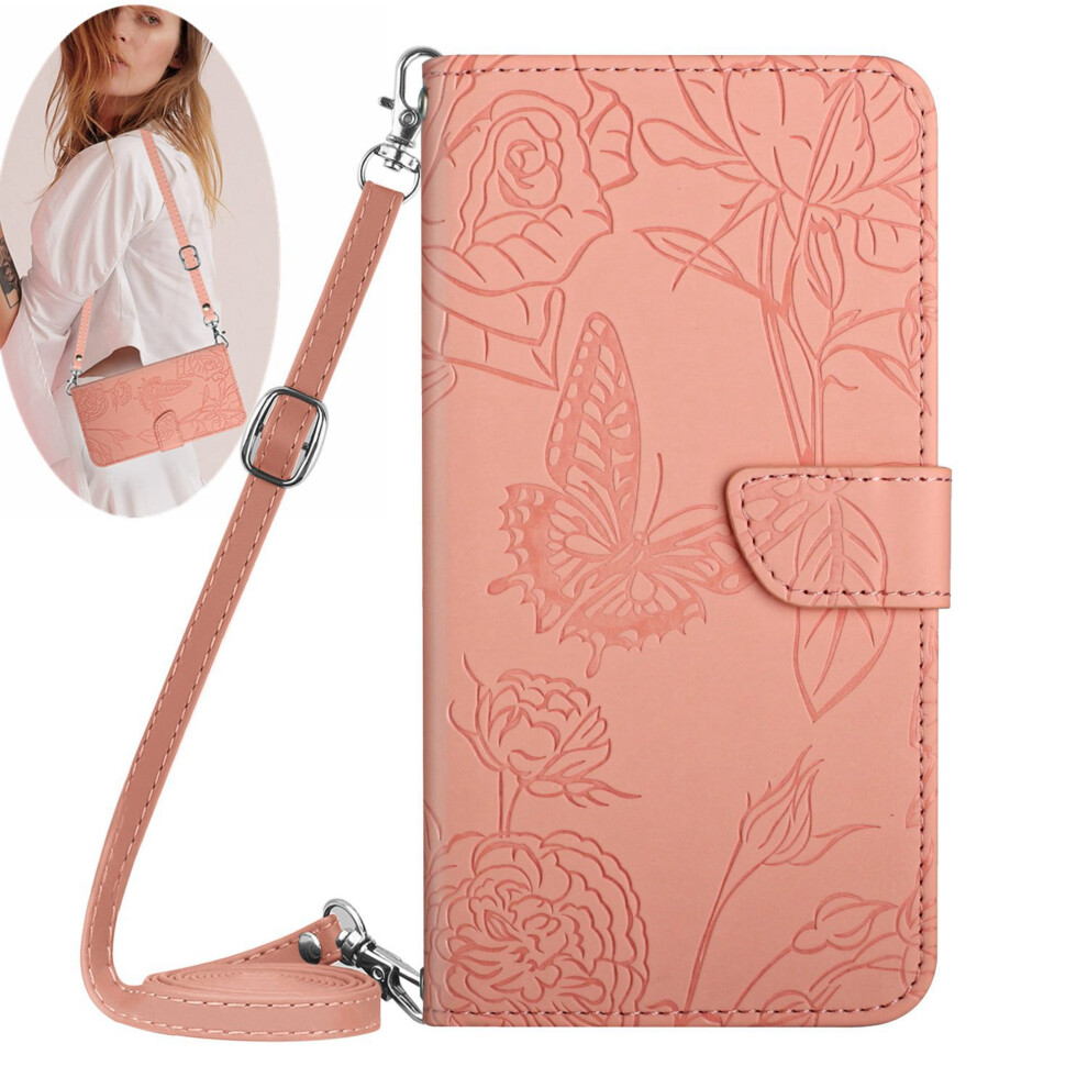 Compatible With Samsung Galaxy S24 Ultra Â Pu Leather Butterfly Folio Case With Card Slots, Magnetic Flip, Crossbody Strap & Kickstand Pink 9336866737806